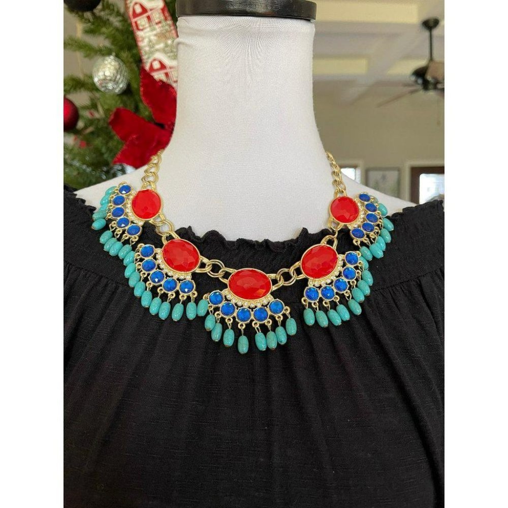Red and Blue Collar Style Statement Necklace